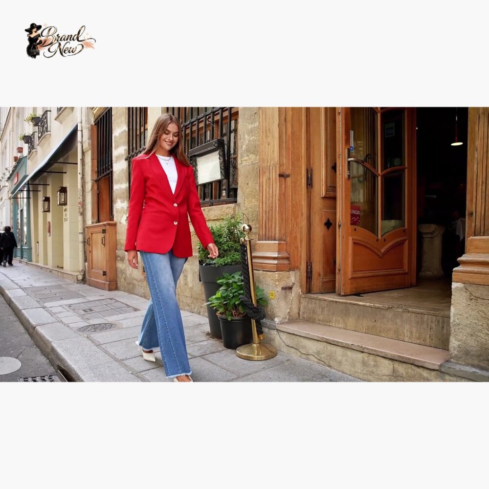 Polyester Blend Blazer with Pockets for Business … - image 6